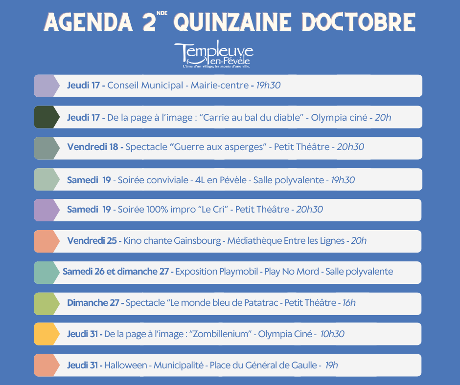 Agenda 2nde quinzaine octobre